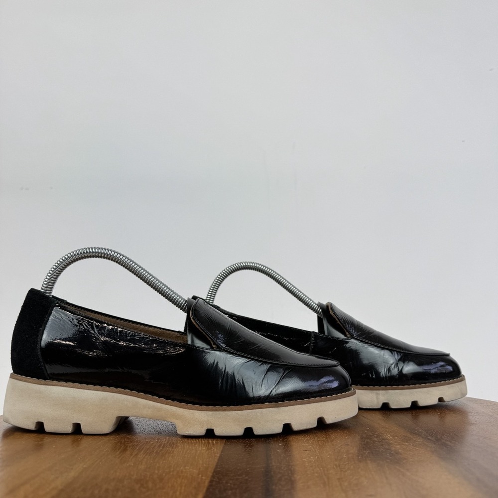 Womens Vionic Kensley Black Patent Leather Lug Sole Heeled Loafers Size 7.5 M